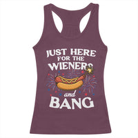 Funny Just Here For The Wieners And Bang Racerback Tank Top 4th Of July Hot Dog Lover Fireworks - Wonder Print Shop