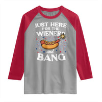 Funny Just Here For The Wieners And Bang Raglan Shirt 4th Of July Hot Dog Lover Fireworks - Wonder Print Shop