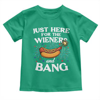 Funny Just Here For The Wieners And Bang Toddler T Shirt 4th Of July Hot Dog Lover Fireworks - Wonder Print Shop