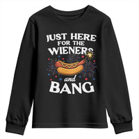 Funny Just Here For The Wieners And Bang Youth Sweatshirt 4th Of July Hot Dog Lover Fireworks - Wonder Print Shop