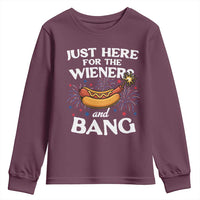 Funny Just Here For The Wieners And Bang Youth Sweatshirt 4th Of July Hot Dog Lover Fireworks - Wonder Print Shop