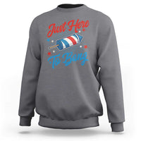 Funny Fireworks Just Here To Bang Sweatshirt American Flag Firecracker Rocket - Wonder Print Shop