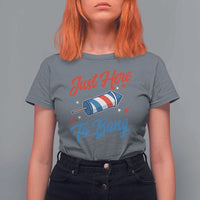 Funny Fireworks Just Here To Bang T Shirt For Women American Flag Firecracker Rocket - Wonder Print Shop