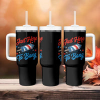 Funny Fireworks Just Here To Bang Tumbler With Handle American Flag Firecracker Rocket - Wonder Print Shop