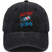 Funny Fireworks Just Here To Bang Washed Cotton Baseball Cap American Flag Firecracker Rocket