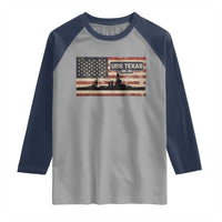 USS Texas BB35 WW1 WW2 Battleship USA American Flag Raglan Shirt
