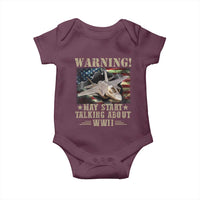 Warning May Start Talking About WWII Baby Onesie American Flag Fighter Jet - Wonder Print Shop