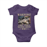 Warning May Start Talking About WWII Baby Onesie American Flag Fighter Jet - Wonder Print Shop
