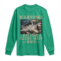 Warning May Start Talking About WWII Long Sleeve Shirt American Flag Fighter Jet - Wonder Print Shop
