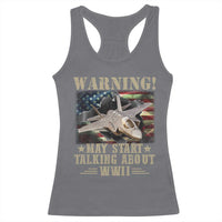 Warning May Start Talking About WWII Racerback Tank Top American Flag Fighter Jet - Wonder Print Shop