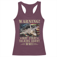 Warning May Start Talking About WWII Racerback Tank Top American Flag Fighter Jet - Wonder Print Shop