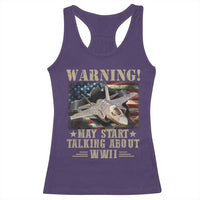 Warning May Start Talking About WWII Racerback Tank Top American Flag Fighter Jet - Wonder Print Shop