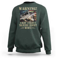 Warning May Start Talking About WWII Sweatshirt American Flag Fighter Jet - Wonder Print Shop