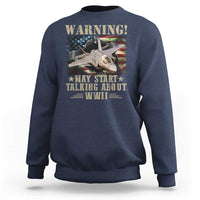 Warning May Start Talking About WWII Sweatshirt American Flag Fighter Jet - Wonder Print Shop