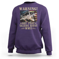 Warning May Start Talking About WWII Sweatshirt American Flag Fighter Jet - Wonder Print Shop