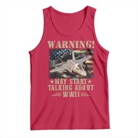 Warning May Start Talking About WWII Tank Top American Flag Fighter Jet - Wonder Print Shop