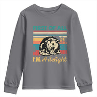 Funny First Of All I Am A Delight Youth Sweatshirt Retro Angry Opossum - Wonder Print Shop