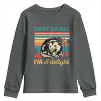 Funny First Of All I Am A Delight Youth Sweatshirt Retro Angry Opossum - Wonder Print Shop