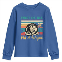 Funny First Of All I Am A Delight Youth Sweatshirt Retro Angry Opossum - Wonder Print Shop