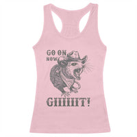 Funny Cowboy Opossum Racerback Tank Top Go On Now Git Western Country Opossum - Wonder Print Shop