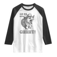 Funny Cowboy Opossum Raglan Shirt Go On Now Git Western Country Opossum - Wonder Print Shop