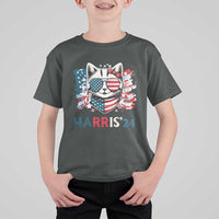 Harris'24 T Shirt For Kid Childless Cat Lady American Flag Sunglasses - Wonder Print Shop