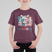 Harris'24 T Shirt For Kid Childless Cat Lady American Flag Sunglasses - Wonder Print Shop