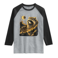 Jimothy Raccoon Howling at The Moon Parody 90s Retro Raglan Shirt