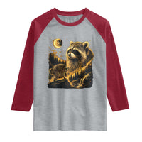 Jimothy Raccoon Howling at The Moon Parody 90s Retro Raglan Shirt