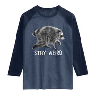 Jimothy the Raccoon Funny Stay Weird Raglan Shirt Seattle Short Spine Trash Panda