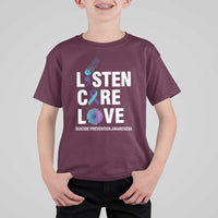 Suicide Prevention Awareness T Shirt For Kid Listen Care Love Semicolon Bird Flower Ribbon - Wonder Print Shop
