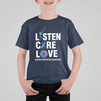Suicide Prevention Awareness T Shirt For Kid Listen Care Love Semicolon Bird Flower Ribbon - Wonder Print Shop