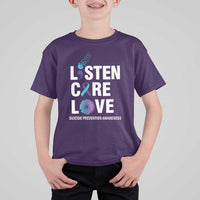 Suicide Prevention Awareness T Shirt For Kid Listen Care Love Semicolon Bird Flower Ribbon - Wonder Print Shop