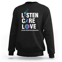 Suicide Prevention Awareness Sweatshirt Listen Care Love Semicolon Bird Flower Ribbon - Wonder Print Shop