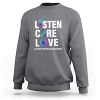 Suicide Prevention Awareness Sweatshirt Listen Care Love Semicolon Bird Flower Ribbon - Wonder Print Shop
