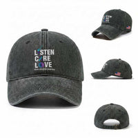 Suicide Prevention Awareness Washed Cotton Baseball Cap Listen Care Love Semicolon Bird Flower Ribbon