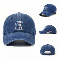 Suicide Prevention Awareness Washed Cotton Baseball Cap Listen Care Love Semicolon Bird Flower Ribbon