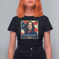Harris Supporter T Shirt For Women Forward 2024 American Election USA Flag - Wonder Print Shop