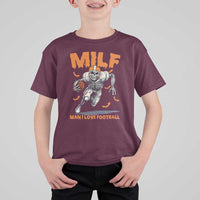Funny Football Lover T Shirt For Kid MILF Man I Love Football Skeleton Player Bat - Wonder Print Shop