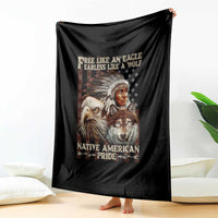 Native American Pride Throw Blanket Free Like An Eagle Fearless Like A Wolf Vintage Flag - Wonder Print Shop