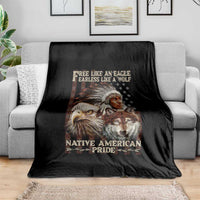 Native American Pride Throw Blanket Free Like An Eagle Fearless Like A Wolf Vintage Flag - Wonder Print Shop