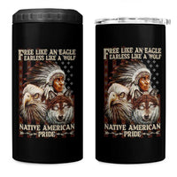 Native American Pride 4 in 1 Can Cooler Tumbler Free Like An Eagle Fearless Like A Wolf Vintage Flag - Wonder Print Shop