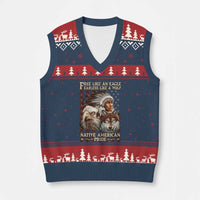 Native American Pride V-Neck Knit Sweater Vest Free Like An Eagle Fearless Like A Wolf Vintage Flag - Wonder Print Shop