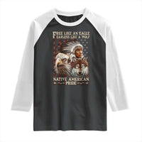 Native American Pride Raglan Shirt Free Like An Eagle Fearless Like A Wolf Vintage Flag - Wonder Print Shop