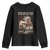Native American Pride Youth Sweatshirt Free Like An Eagle Fearless Like A Wolf Vintage Flag - Wonder Print Shop