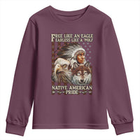 Native American Pride Youth Sweatshirt Free Like An Eagle Fearless Like A Wolf Vintage Flag - Wonder Print Shop