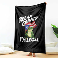 Funny Relax Gringo I Am Legal Throw Blanket Puerto Rico Flag Coqui Frog - Wonder Print Shop