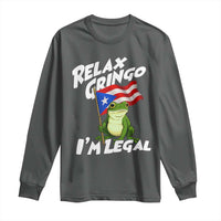 Funny Relax Gringo I Am Legal Long Sleeve Shirt Puerto Rico Flag Coqui Frog - Wonder Print Shop