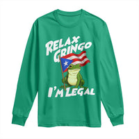 Funny Relax Gringo I Am Legal Long Sleeve Shirt Puerto Rico Flag Coqui Frog - Wonder Print Shop