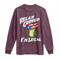 Funny Relax Gringo I Am Legal Long Sleeve Shirt Puerto Rico Flag Coqui Frog - Wonder Print Shop